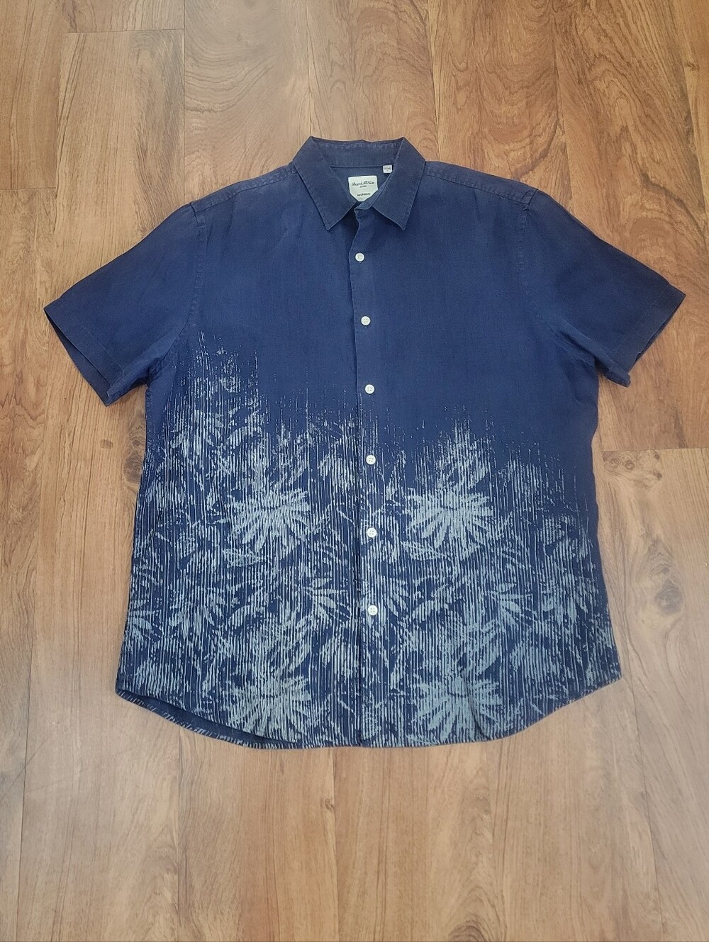 Baird McNutt Murano 100% Linen Navy Short-Sleeve Floral Button-Down
